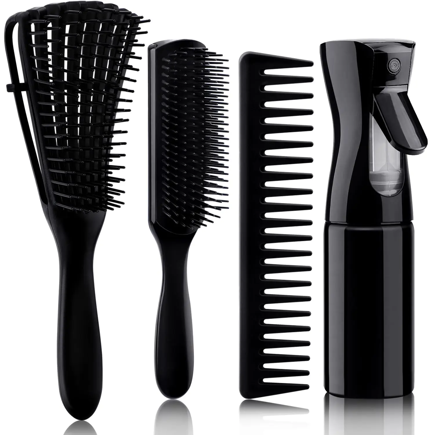 Hair Brush Set, Hair Brushes for Women Men Kids Curly Hair, Detangling Brush for Natural 3/4abc Hair with Detangler Brush Hair Spray Bottle 9 Row Brush Wide Tooth comb