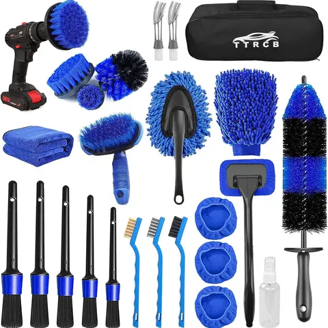 26Pcs Car Detailing Brush Set(Excluding Drill), Car Detailing Kit, Car Detailing Brushes, Car Cleaning Kit (without Drill), Car Windshield Cleaning Tool, Professional Car Care kit - Car Wash Brush kit for Interior Exterior Wheels