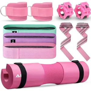 Gym Squat Pad Set - 11 Count Barbell Pad Cushion with Ankle Strap, Machine, Weight Lifting Straps, Resistance Bands & Barbell Clip for Women and Men