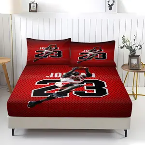 23 Basketball Themed Printed Fitted Sheet,Colorfast,Including 1 Bed Sheet and 2 Pillowcases,The Non Slip Dust Cover is Suitable for Teenagers and Adults Bedrooms and Guest Rooms,Suitable for Personal Use or as a Gift for Others