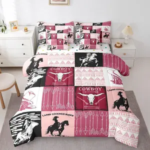 7 Piece Country Western Bedding Sets,Tribe Aztec Comforter Set,Bed in a Bag,Cowboy Horse Gothic Bull Skull Decor Sheet Set