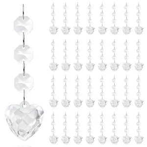 10 Pcs Clear Acrylic Crystal Heart Ornaments - Sparkling Hanging Transparent Pendants for Romantic Wedding Centerpieces Table Decor, Bridal Shower, Valentine's Day, Christmas Tree Decorations, Chandelier Drops & Elegant Event Party Props