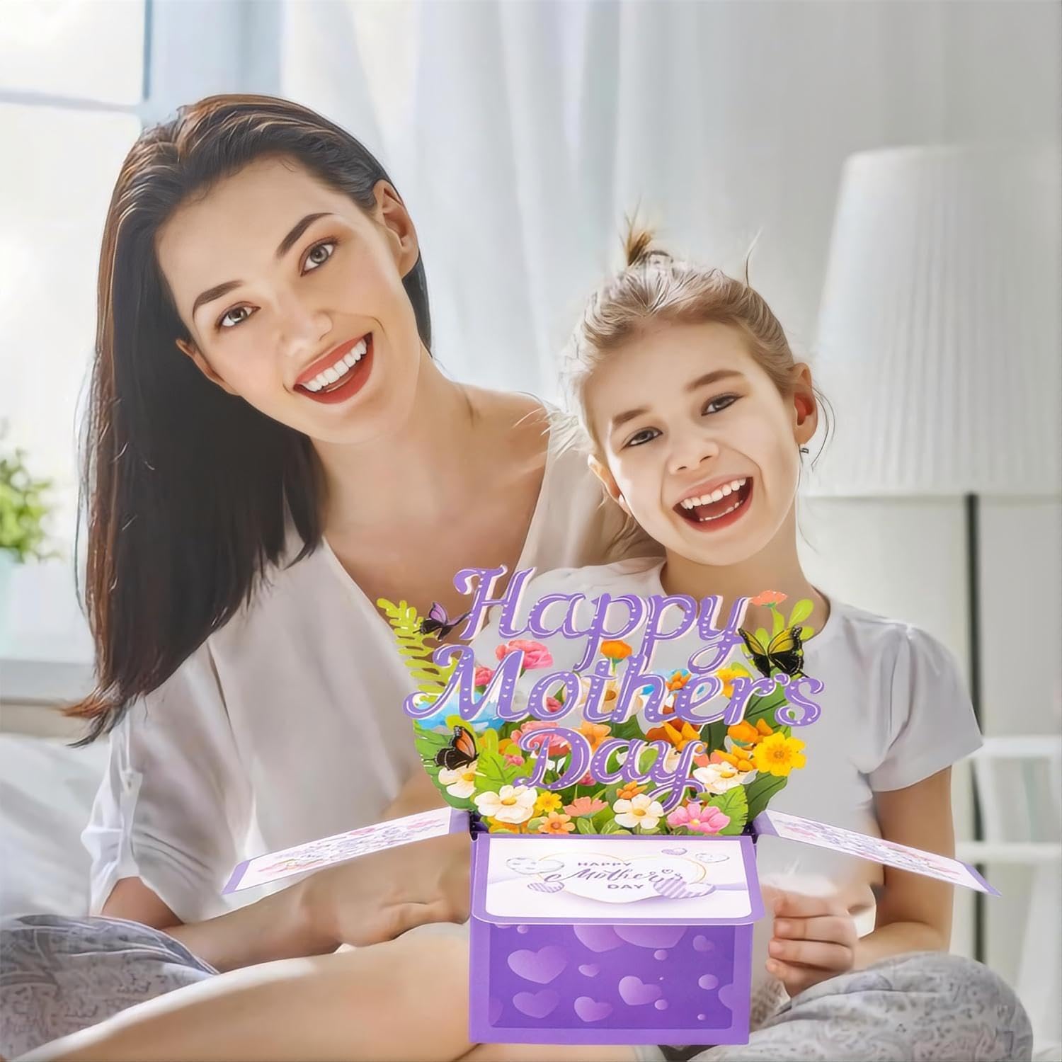 Click to see full view 3D Pop-Up Box Card for Mother's Day - Customizable Heartfelt Gift, Unique Surprise Greeting Card with Flowers & Sentiments, Mother's Day Gift for Mom, Grandma, Wife