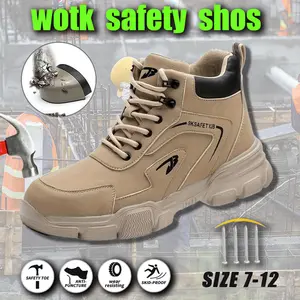 Wotk Safety Shoes Lace Steel Toe Anti Smash Anti Puncture Safety Work Boots Men's Non Slip Trainers Industrial Labor Protection Size 7-12