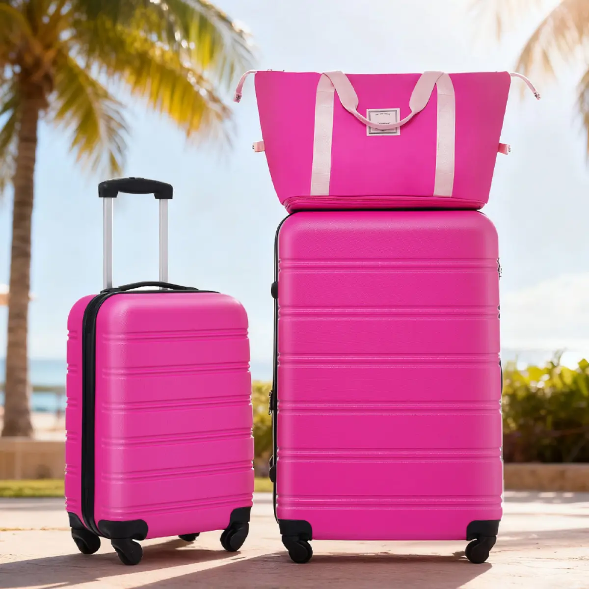 Fahuac Striped 2-Piece Compact Travel Luggage Sets - 20" Carry-On, 28" Checked Spinner, TSA Lock, Lightweight Expandable Scratchproof Synthetic ABS Plastic, 4 Wheels 360 Rotation, Zipper, Bonus Travel Bag, Smooth Rolling