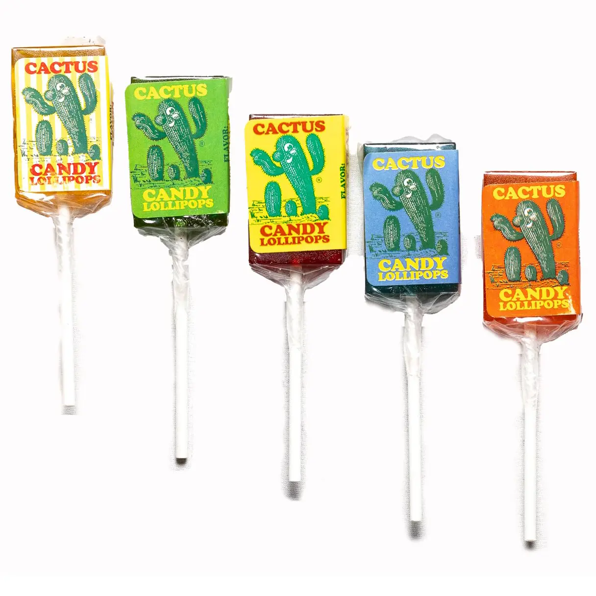 Assorted Fruit Sweet Cactus Candy Lollipops - 5-Pack Individually Wrapped Snacks, 1oz Each - Flavors: Prickly Pear, Blueberry, Watermelon, Orange, Lemon