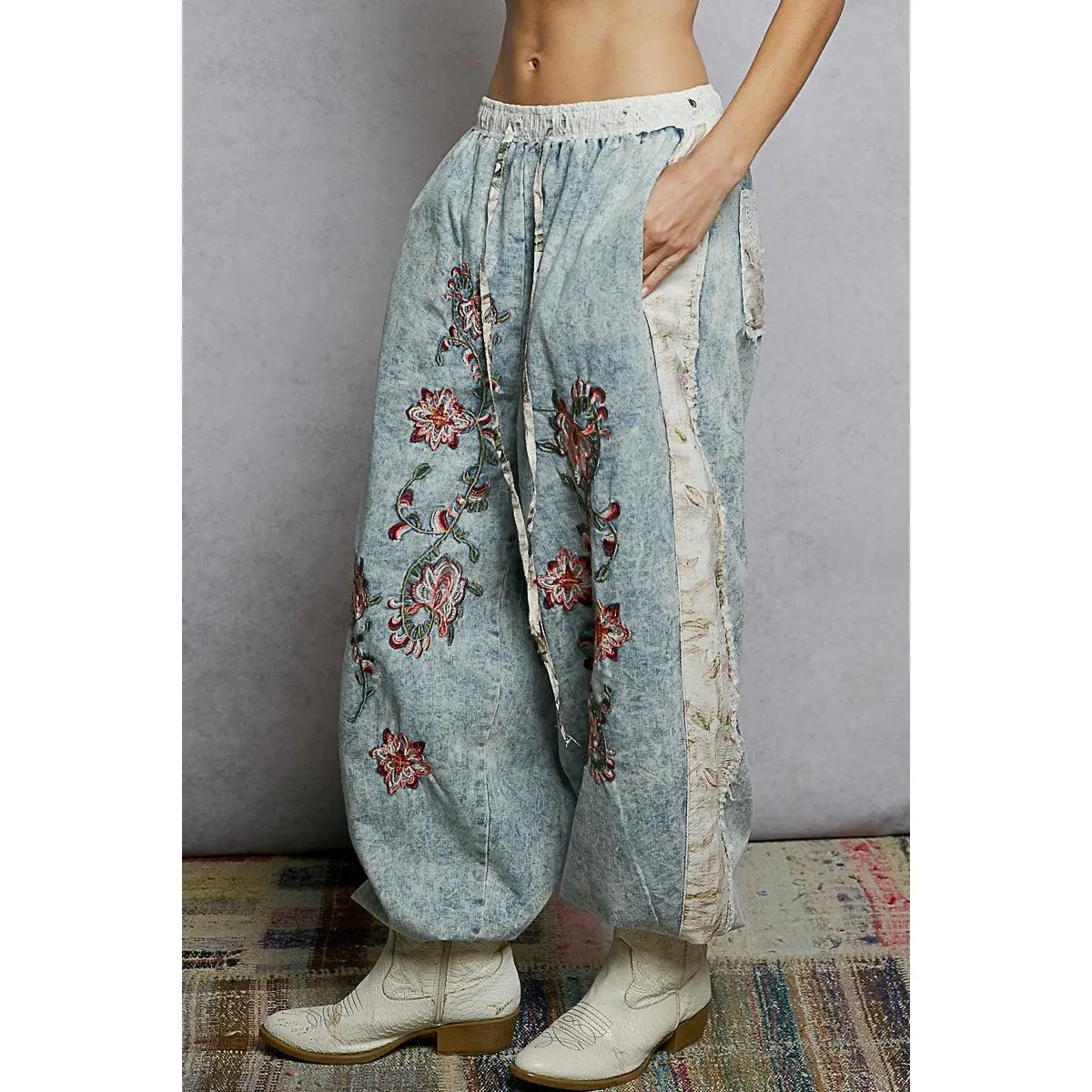 POL Floral Embroidered Cargo Pants