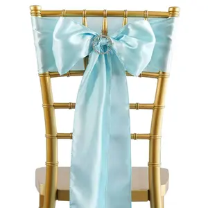 5 Pack Satin Chair Sashes Light Blue - Durable Chair Bows with Shiny Finish 6"x106"