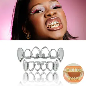 JINAO NEW 2024 Hip Hop Vampire fangs Teeth Set Grillz Men Women Top&Bottom Grill Punk Rapper Halloween FLame Cosplay Oral Cosmetic