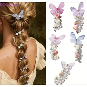 Women High Elastic Butterfly Hair Ties Fairy Bubble Braid Bands Y2K Cute Coquette Ponytail Holders Accessories 5-Pack for Girls Party Photo Wear