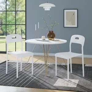 Dining Chairs Set of 2 Stackable Modern Kitchen Chairs Plastic Dining Room Chair with Metal Legs Easy Assembly Waterproof and Stain-Resistant Suitable for Indoor and Outdoor White