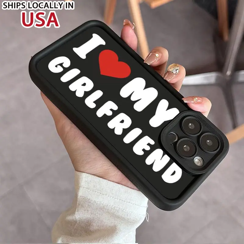 TPU Bumper Smartphone Cover for iPhone 16 Pro Max,15 Plus,14,13,12,11,XR,XS - I Love My Girlfriend Pattern, Anti-Scratch, Shockproof, Durable Silicone-Infused Drop-Protection Handheld Cellphone Devices Accessory