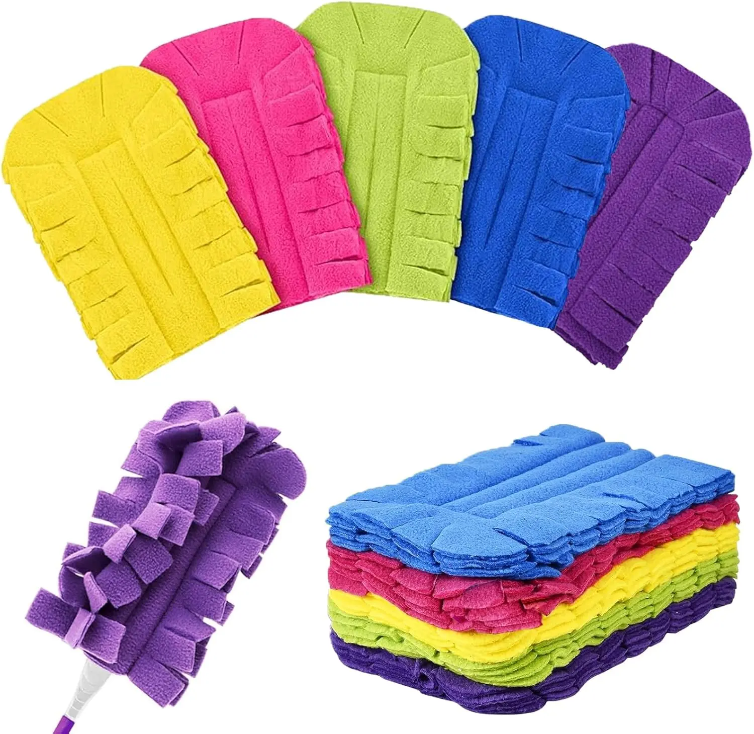 5PCS Swiffer Duster Replacement Pads Set, 360° Fleece Swiffer Duster Refills Reusable Fleece Duster Refill, Microfiber Dust Collector Heavy Duty Washable Cleaning Pads for Furniture Window Fan