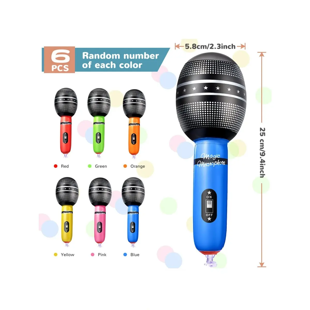 6 Pieces Inflatable Microphones For Parties 9. 4 Inch Blow Up Plastic Fake Microphone Props Toys For Musical Sing Concert Karaoke 80s 90s Party Cosplay Stage Decoration Supplies