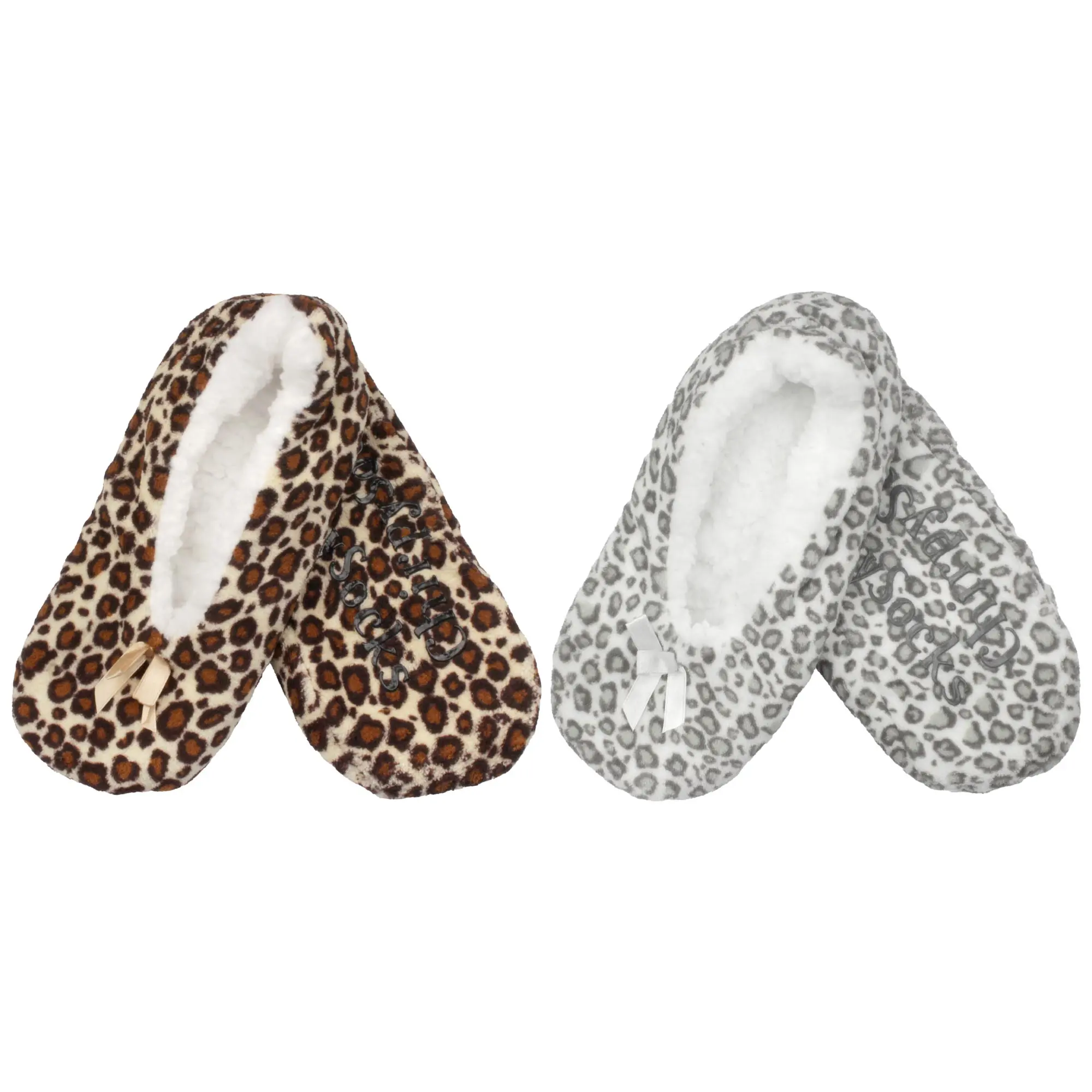 Women's Cheetah Print Non-Slip Lined Slipper Socks: 1 Pair