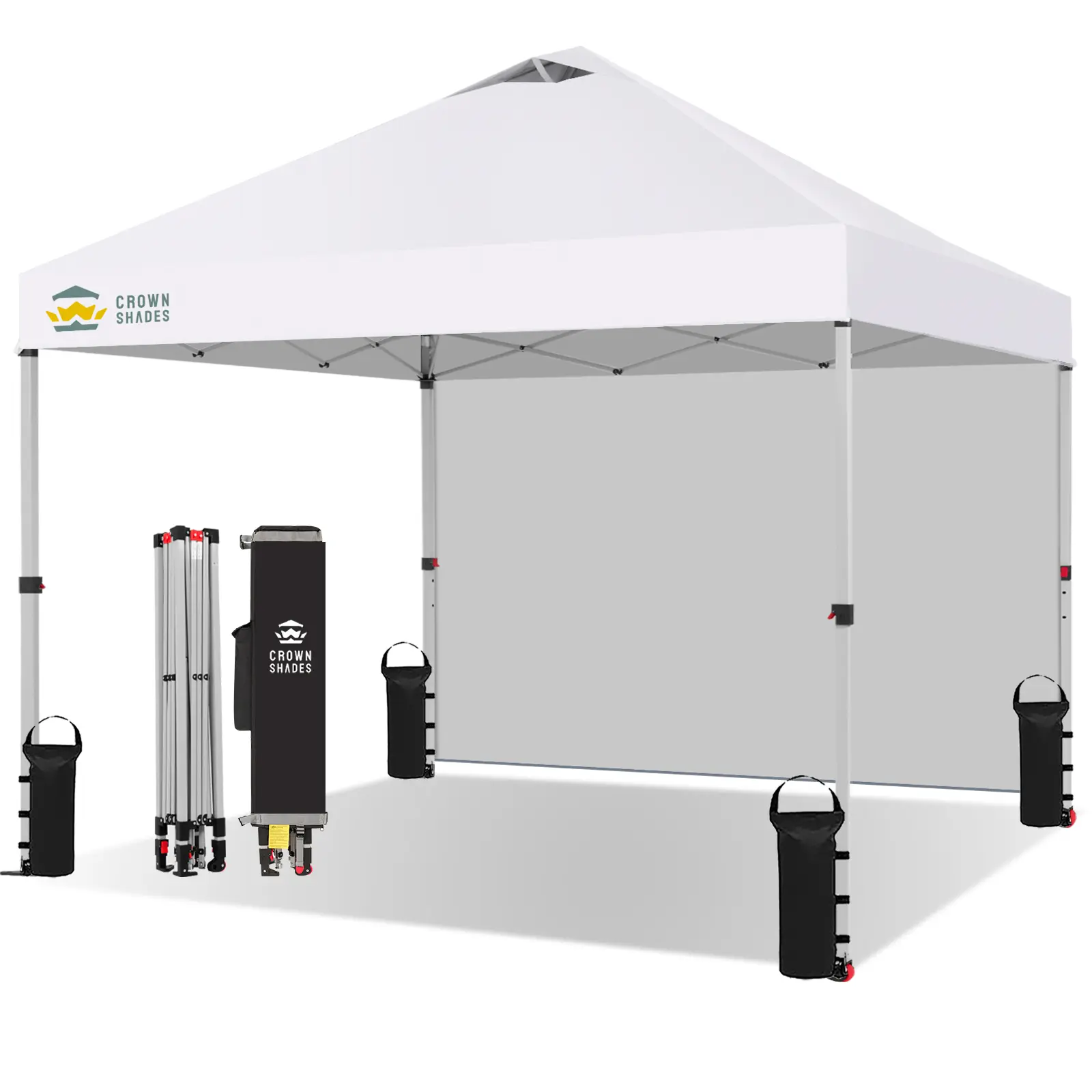 CROWN SHADES 10x10 Pop Up Canopy with 1 Side Wall - Beach Tent with One Push Setup - Outdoor Sun Shade for Events, Parties, Camping - Gazebo with STO-N-Go Cover Bag