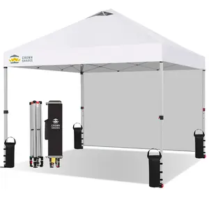 CROWN SHADES 10x10 Pop Up Canopy with 1 Side Wall - Beach Tent with One Push Setup - Outdoor Sun Shade for Events, Parties, Camping - Gazebo with STO-N-Go Cover Bag
