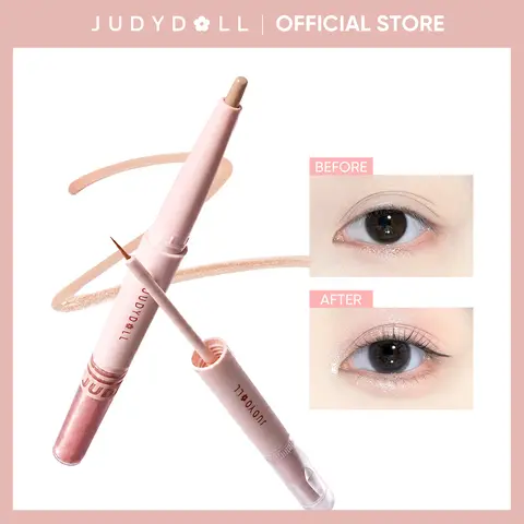 JUDYDOLL Double-Ended Aegyo-Sal Highlighter Pen - Matte & Shimmer Duo Eye Brightener, #d01 Champagne Glow Makeup Beauty Stick Pack Highlighters & Luminizers for Brightening, Defining Eyes (Summerwins), Longwear