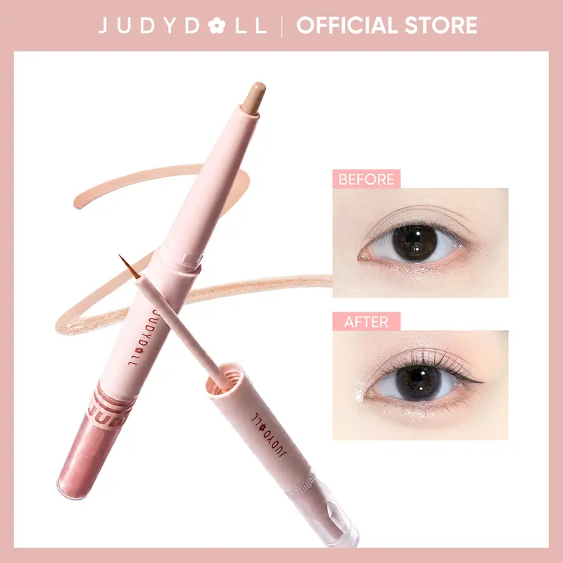 JUDYDOLL Double-Ended Aegyo-Sal Highlighter Pen - Matte & Shimmer Duo Eye Brightener, #d01 Champagne Glow Makeup Beauty Stick Pack Highlighters & Luminizers for Brightening, Defining Eyes (Summerwins), Longwear