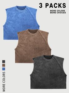 men's solid color washable back label crop tank top, regular fit casual comfy sleeveless top for daily wear, men's clothes for all seasons, menswear