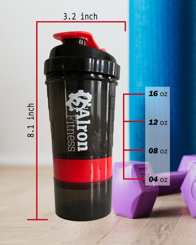 ALRON FITNESS AlronFitness Protein Shaker Bottle 500ml - Premium Gym Protein Shake Cup, Leak-Proof Flip Cap, Mixing Ball & Powder Storage, Perfect for Sports and Workout (16oz) (Red)