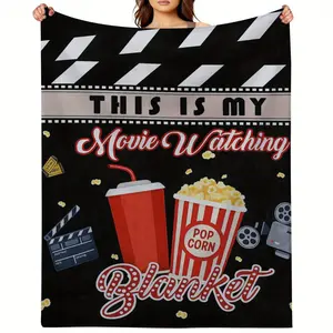 Movie Theater Blanket - Heavyweight 280GSM Flannel Shawl with Cinema Design (Popcorn, Tickets, Clapperboard) - All-Season Comfortable Home Theater, Living Room, Bedroom Decoration - Perfect Gift for Movie Enthusiasts, Clapperboard Pattern, Soft Textured F