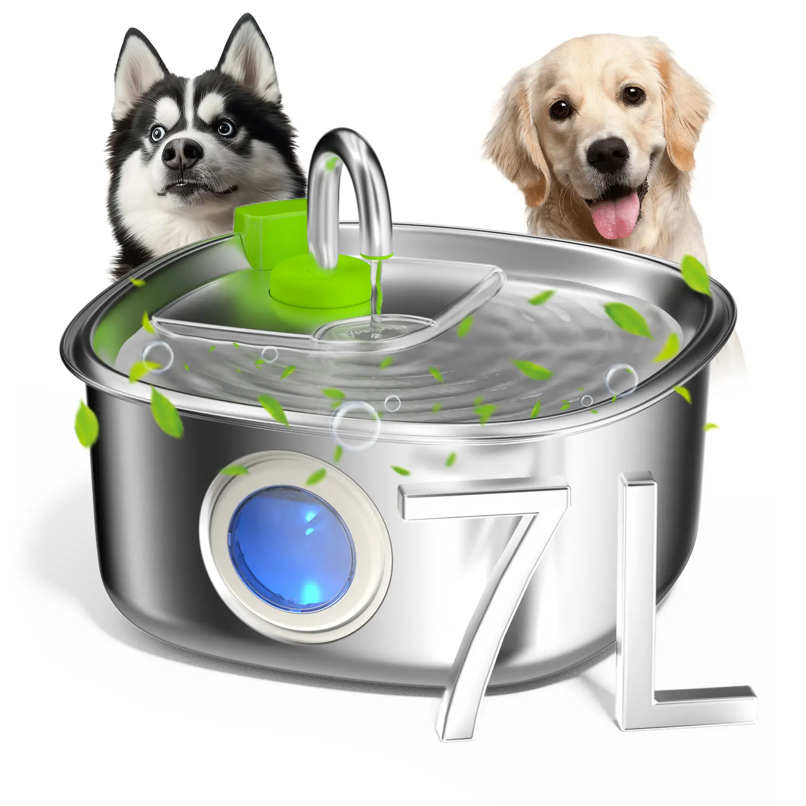 Apetdola SL Tap Dog Water Fountain FathersDayGift 7L/230oz Stainless Steel Dog Fountain with Triple Filtration for Large Dogs, Cats & Multi-Pet Home d
