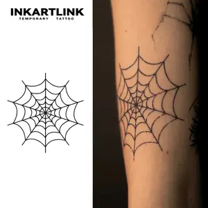 INKARTLINK Tattoo Tech, 2 Sheets Semi-Permanent Temporary Tattoos ,Spider Web,Adult Art Design,Lasts 1-2 Weeks, Waterproof, Realistic Look, No Adhesive, No Reflection,For Man And Woman,Ideal for Swimming, Party,