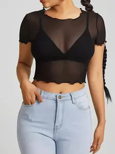 Spring Summer New Fashion Women's Mesh Underwear Short Sleeve Transparent Sexy Top Shirt, Ladies' Stylish Undershirt