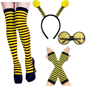 4 count Halloween Bee Headband Glasses Stockings Gloves Bee Antenna Hair Hoops Bands Headpiece Hairband Sunglasses