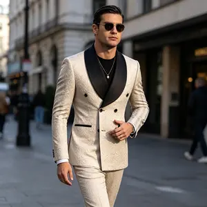 Men’s Double Breasted Jacquard Tuxedo Suit Formal Wedding Party Outfit Wedding Party