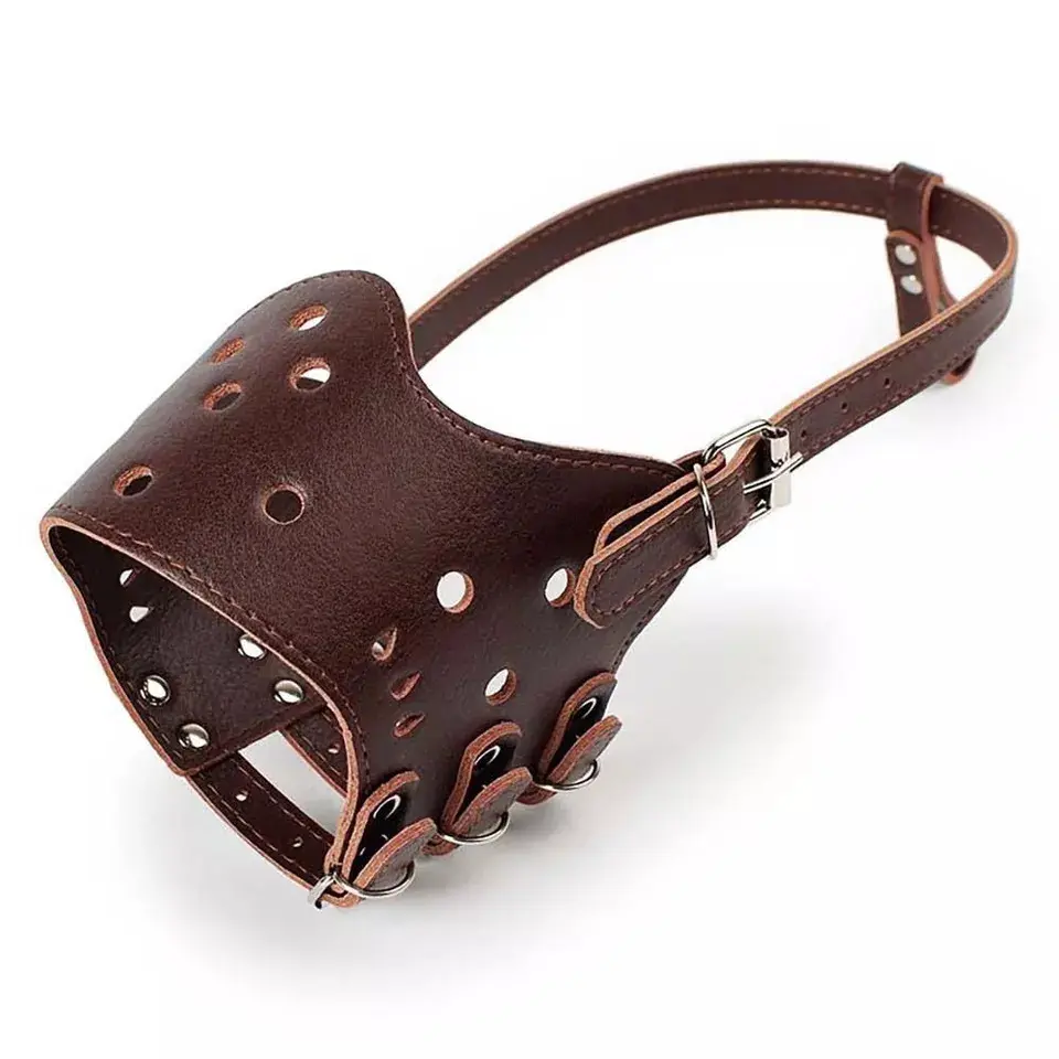 Soft Leather Muzzle for Dogs Anti-Biting Secure Adjustable and Breathable Muzzle