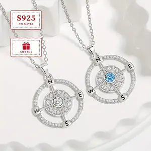 Exquisite starry sky compass necklace, 925 sterling silver hollow compass necklace, suitable for daily and party wear