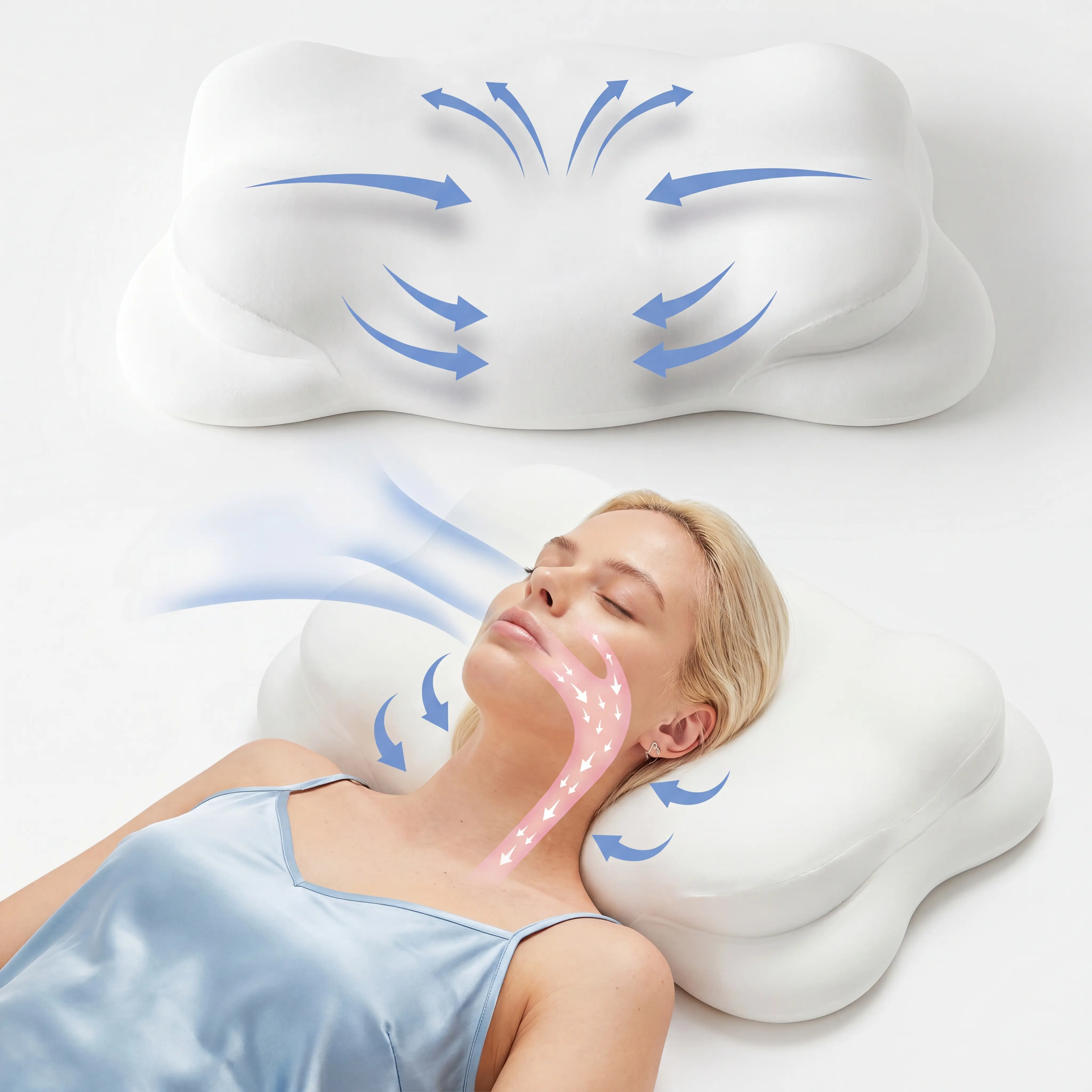 2026 Upgraded XL Cloud Pillow – Ergonomic Neck Support Pillow with Cooling Fabric, Breathable Vent Design & High-Density Memory Foam for Side, Back & Stomach Sleepers，bedding，  soft viewing pillow