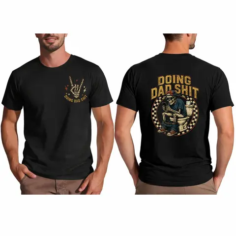 Doing Dad Shit Skeleton On The Toilet With Rock Hand Sign Vintage Graphic T-Shirt