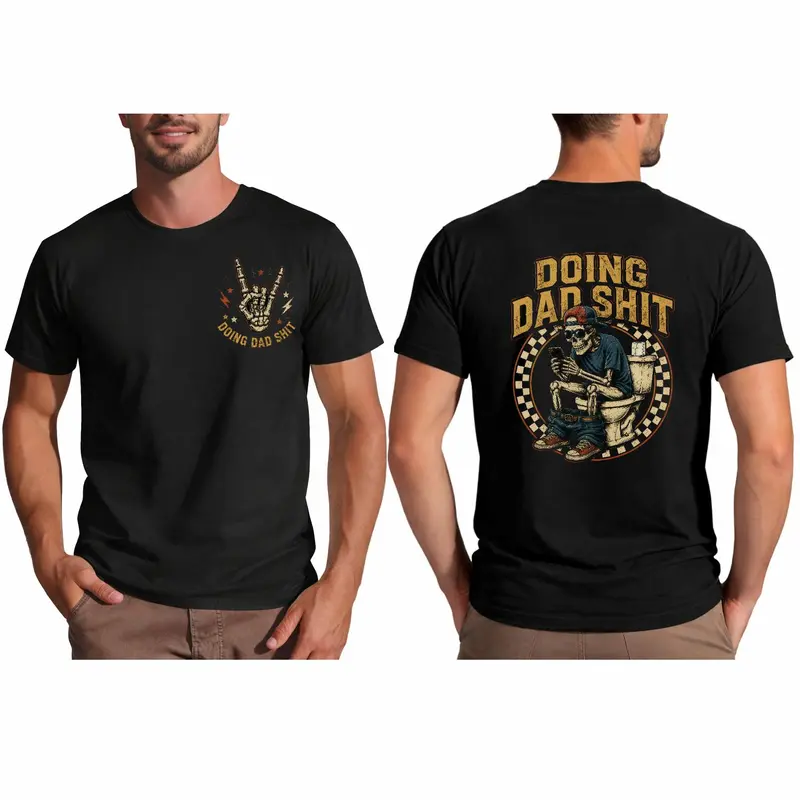 Doing Dad Shit Skeleton On The Toilet With Rock Hand Sign Vintage Graphic T-Shirt