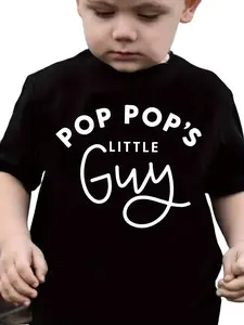 Kids Boys Short Sleeve T-Shirt "Pop Pop's Little Guy" Family Novelty Graphic Tee Casual Grandpa Bonding Top