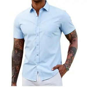 Men's shirts made of cotton and spandex, business and casual button-up shirts, short-sleeve stretch shirts