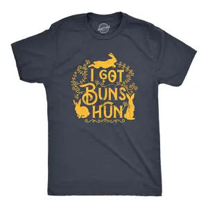 Mens I Got Buns Hun T Shirt Funny Easter Sunday Bunny Rabbit Joke Tee for Guys Mens Funny T Shirts Cool Vintage Fashion T-Shirt Gift Classic Menswear Easter Apparel for Men Funny Animal Short Sleeve Novelty Navy -