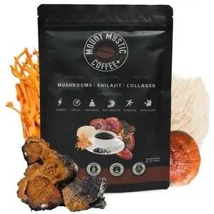 Mount Mystic Mushroom Coffee+ Organic Half Caff Arabica Natural GMO-Free Beverage with Functional Mushrooms (Lion’s Mane, Reishi, Chaga, Cordyceps), Pure Himalayan Shilajit, Grass-Fed Collagen - Boost Focus, Energy, Immunity - 30 Servings