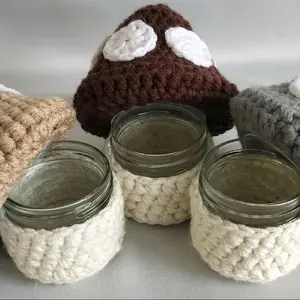 Crochet Mushroom Stash Jar - Handmade 4oz Acrylic with Tightly Sealed Lid, Cute Decorative Storage Jar for Herbs and Spices - Gift, Tin, Canister, Glass, Organizer, Bottles