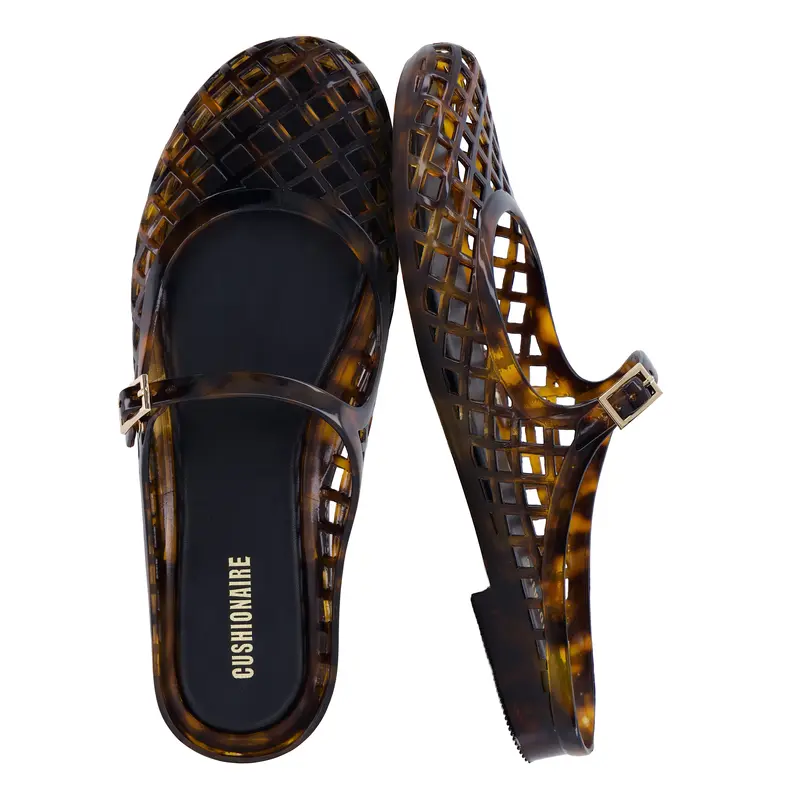 Cushionaire Java Jelly Flats For Women | Closed Toe Mary Jane Mule Design With Adjustable Strap | Waterproof Jelly Flats For Everyday Outfits