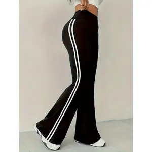 Women's High Waist Drapey Bell Bottoms, Tight Fit Colorblock Sport Pants, Stylish and Comfortable Casual Wear
