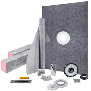 VEVOR EPS Foam Watertight Shower Curb Kit, 38"x60" Overlay, 4" PVC Central Bonding Flange, 4" Stainless Steel Grate, 2 Cuttable Curbs, Trowel, Shower Pan Slope Sticks for Bathroom (Tools & Hardware Hand Tool Kit)