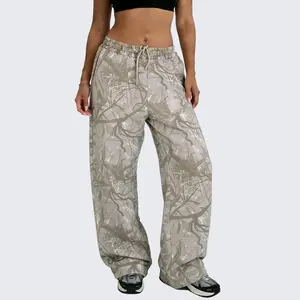 JEKAOYI Womens Cotton Fleece Casual Pants Straight Leg Elastic Waist All Over Print Streetwear Trousers