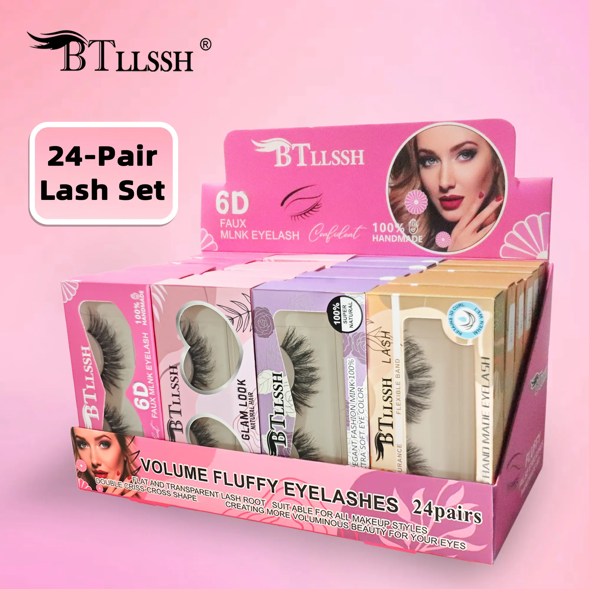 24 Pairs,4 Style False Eyelashes, Handmade Full Strip, Cruelty Free, Dramatic 3D Lashes, Black,Makeup Cosmetic