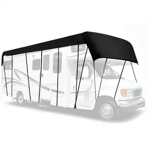 8.5x3m RV Sun Protection Car Cover 210D Oxford Cloth Caravan Rooftop Tarpaulin Weather-Resistant Foldable Motorhome Roof Cover for RV Travel Car Supplies