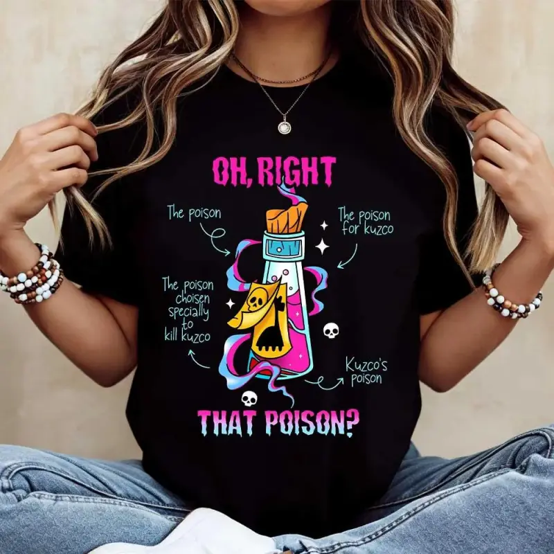 [100% Cotton] Oh Right That Poison Graphic Tee Villainous Henchman Cartoon Aesthetic Streetwear Soft Breathable Cotton T-shirt for Women Casual Daily Wear Nostalgic Humor Gift Idea Trendy Quote Print Top Regular Fit Comfortable Summer Appare