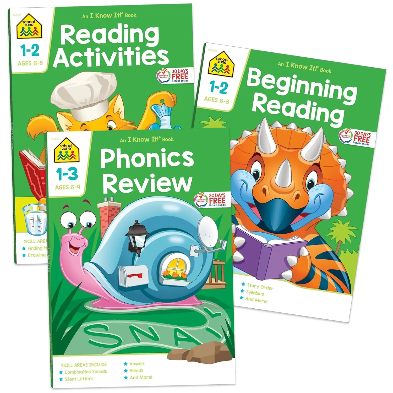 Reading 3-Pack Workbook Set: 192 Pages, 1st Grade, 2nd Grade, 3rd Grade, Reading Activities, Beginning Reading, Phonics Review, Story Order, Comprehension, Ages 6-9 - Paperback