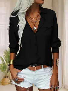 Women's Double Pocket Button Front Shirt, Soft Comfortable Cool Elegant Style, Casual Daily Wear, Spring Summer Fashion